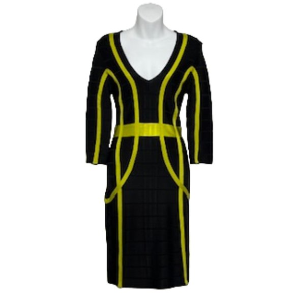 French Connection Dresses & Skirts - FRENCH CONNECTION Black And Yellow Bandage Midi Dress Size 6